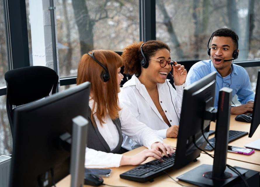 A friendly customer service representative wearing a headset, ready to assist customers, symbolizing the heart of call center customer service